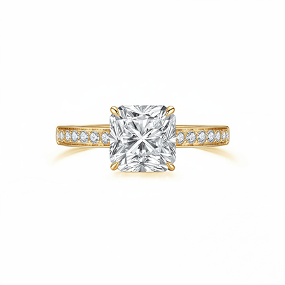 The Victoria - Square Radiant Cathedral Ring with Pave Accents - SparkLab Gems