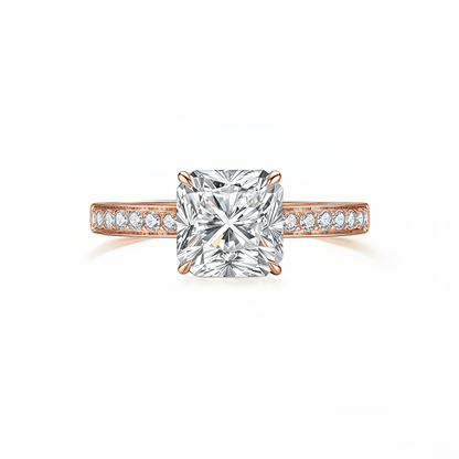 The Victoria - Square Radiant Cathedral Ring with Pave Accents - SparkLab Gems