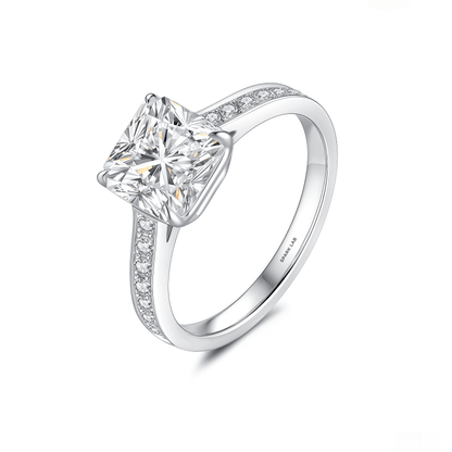 The Victoria - Square Radiant Cathedral Ring with Pave Accents - SparkLab Gems
