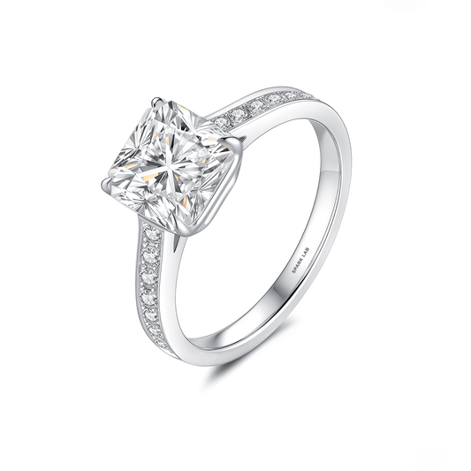 The Victoria - Square Radiant Cathedral Ring with Pave Accents - SparkLab Gems