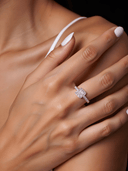 The Victoria - Square Radiant Cathedral Ring with Pave Accents - SparkLab Gems