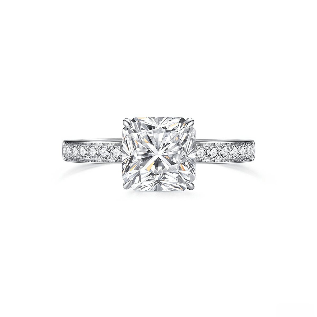 The Victoria - Square Radiant Cathedral Ring with Pave Accents - SparkLab Gems
