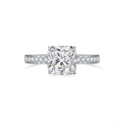 The Victoria - Square Radiant Cathedral Ring with Pave Accents - SparkLab Gems
